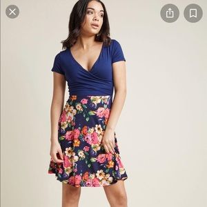 Blue and floral wrap-top dress, Size 6, from ModCloth